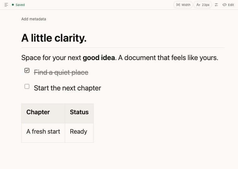 The same sample Markdown document in the Linen theme.