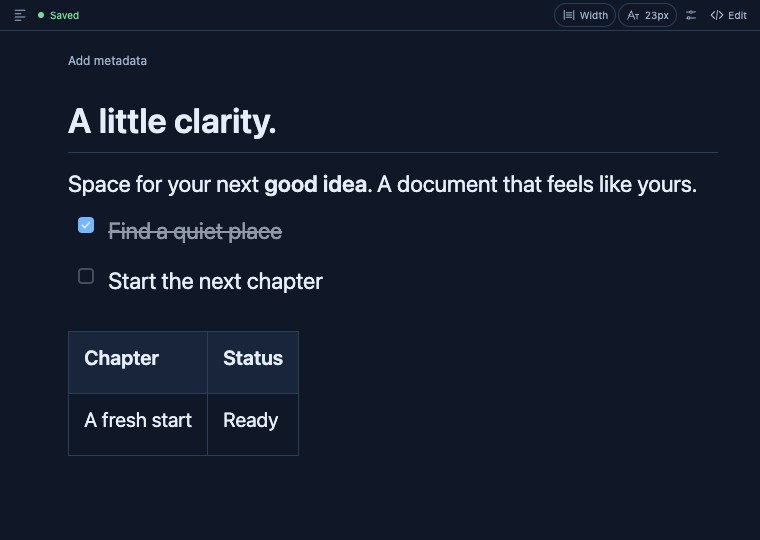 The same sample Markdown document in the Midnight theme.