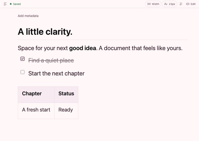 The same sample Markdown document in the Rose theme.